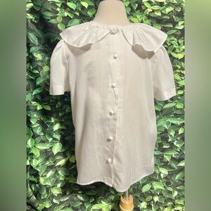 Vintage New Moves Collared Blouse White Girls Small 7/8